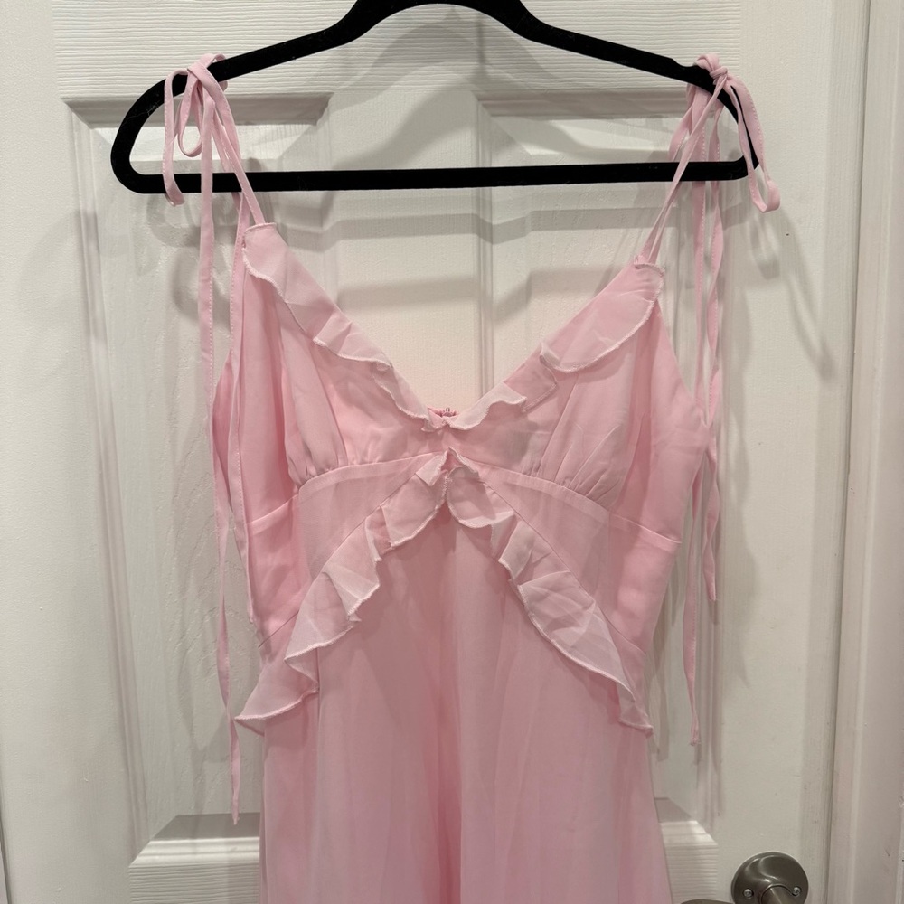 Pink Ruffle-Trim Spaghetti Strap Maxi Dress - Picture 6 of 6